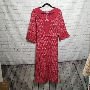 April Cornell NWT Holly Berry Red Floral Long Tea Dress w/Collar Size Xlarge
